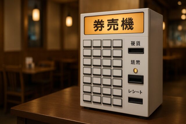 飲食店の店内にある小型のボタン式券売機のイメージ