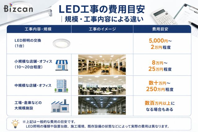 LED交換工事の施工内容別費用目安