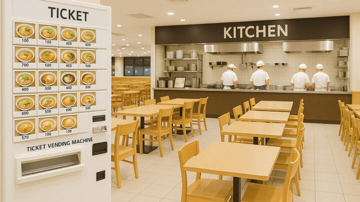 フードコートなどでの券売機とキッチン連携