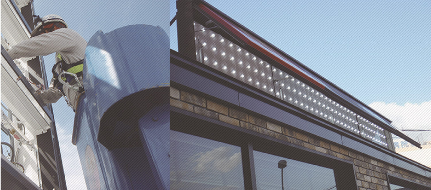 LED取替工事/昔の蛍光灯や切れやすい灯りを、 省エネ・長寿命のLEDに変えて、
 “いつでも明るく見える”看板へ