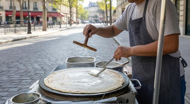 クレープを作る店員