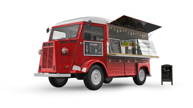 白い背景のフードトラック