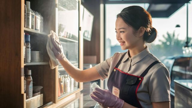 拭き掃除をする女性