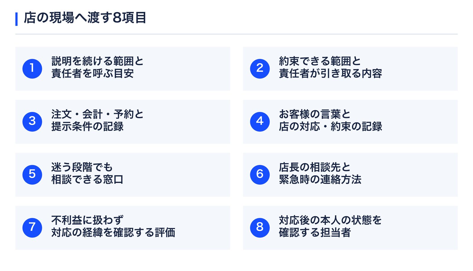 店の現場へ渡す8項目