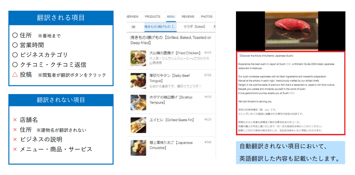 外国語での投稿、メニュー・商品・サービス設定